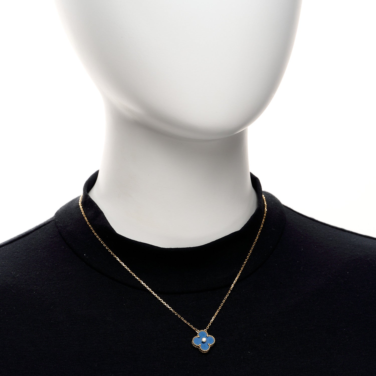 Van Cleef & Arpels 18K Yellow Gold Diamond Celestial Blue Sevres Porcelain Vintage Alhambra Pendant Necklace 2 of 5