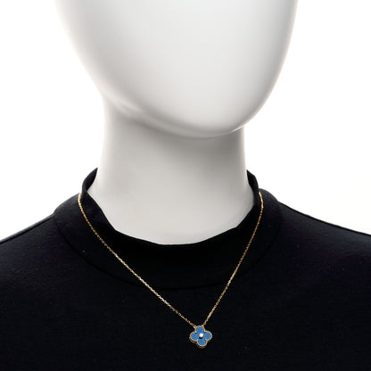 Van Cleef & Arpels 18K Yellow Gold Diamond Celestial Blue Sevres Porcelain Vintage Alhambra Pendant Necklace 2 of 5