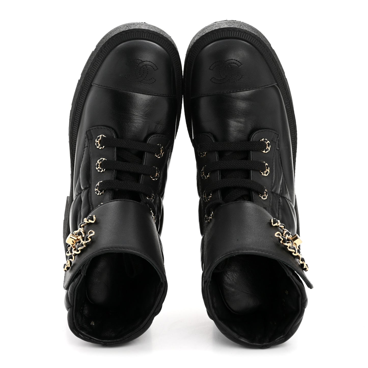 Lambskin Calfskin Quilted Lace Up Combat Boots 38 Black