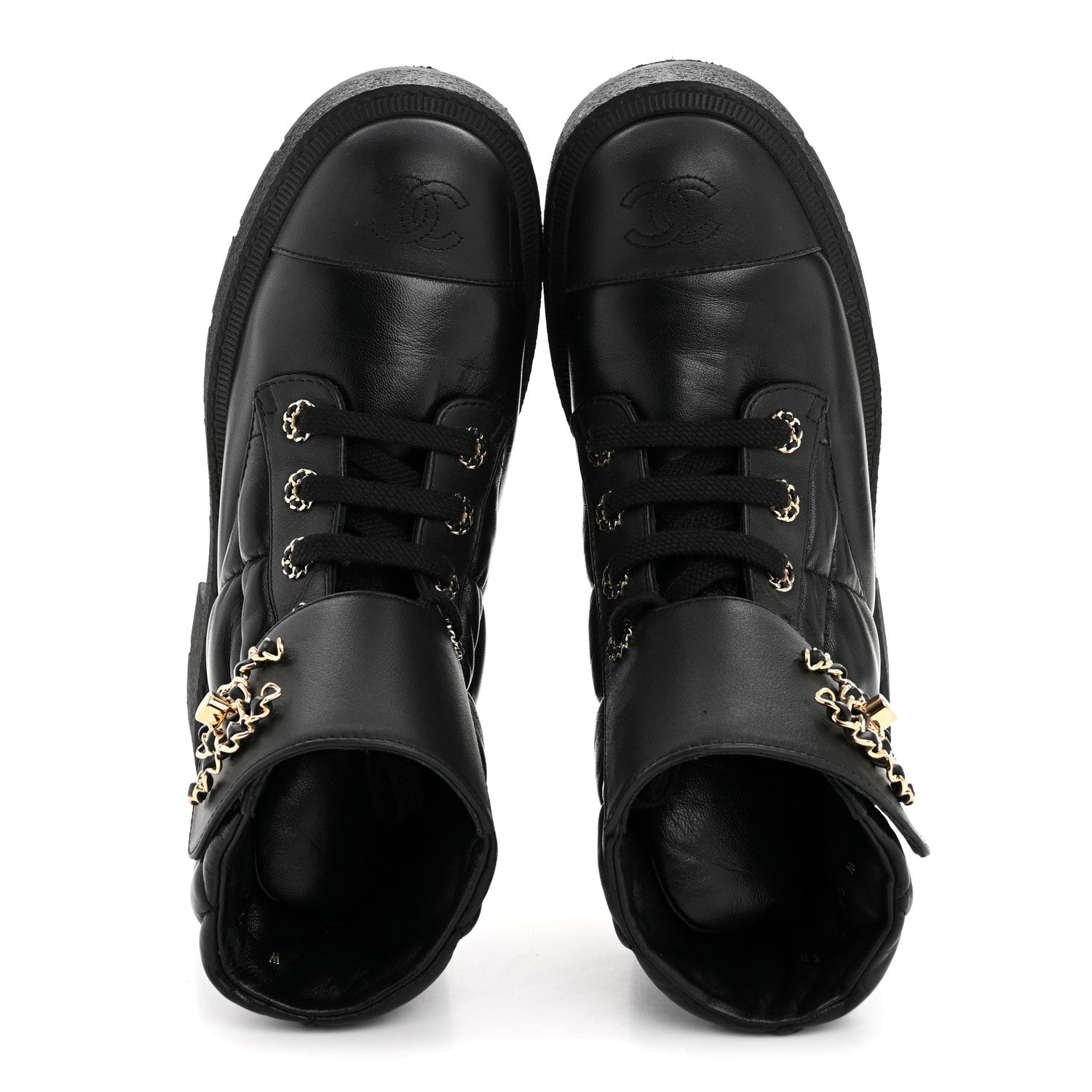 Chanel Lambskin Calfskin Quilted Lace Up Combat Boots 38 Black 2 of 10
