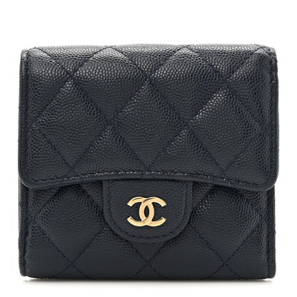 Chanel Caviar Quilted Compact Flap Wallet Navy 1 of 11