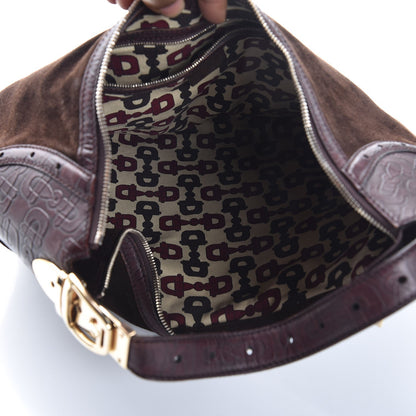 Gucci Suede Horsebit Embossed Glam Hobo Dark Brown 5 of 7