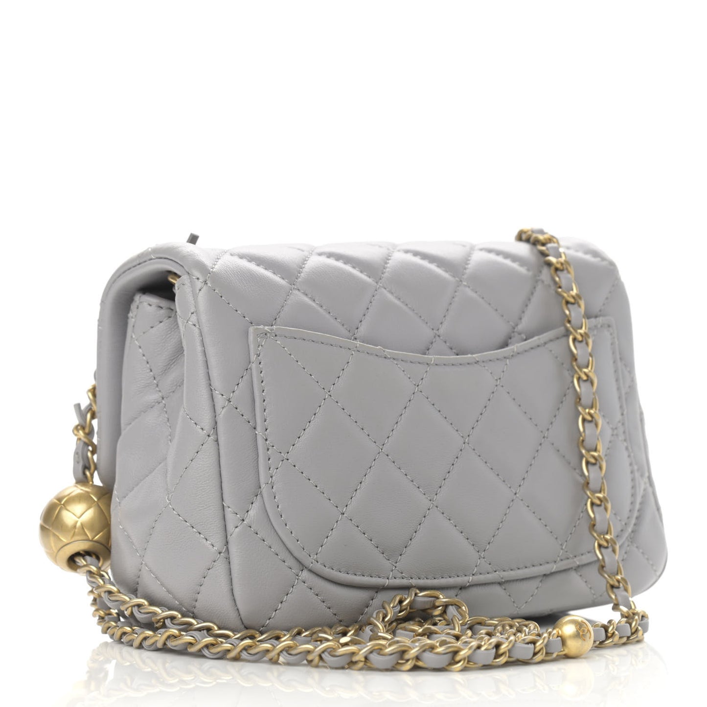 Lambskin Quilted Mini Pearl Crush Flap Light Grey
