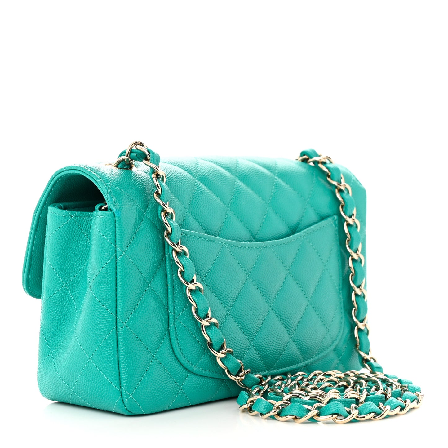 Caviar Quilted Mini Rectangular Flap Turquoise