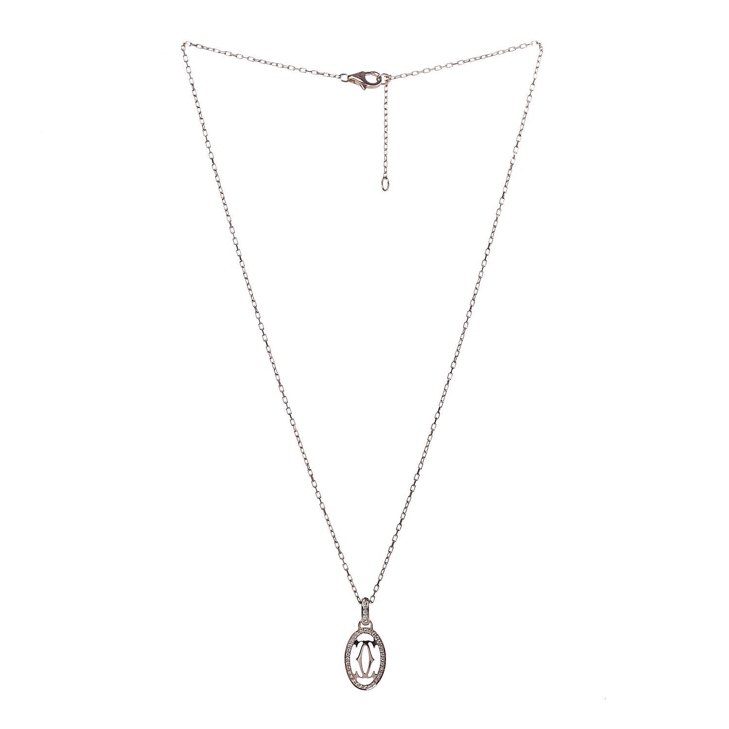 18K Pink Gold Diamond Logo Paved Pendant Necklace