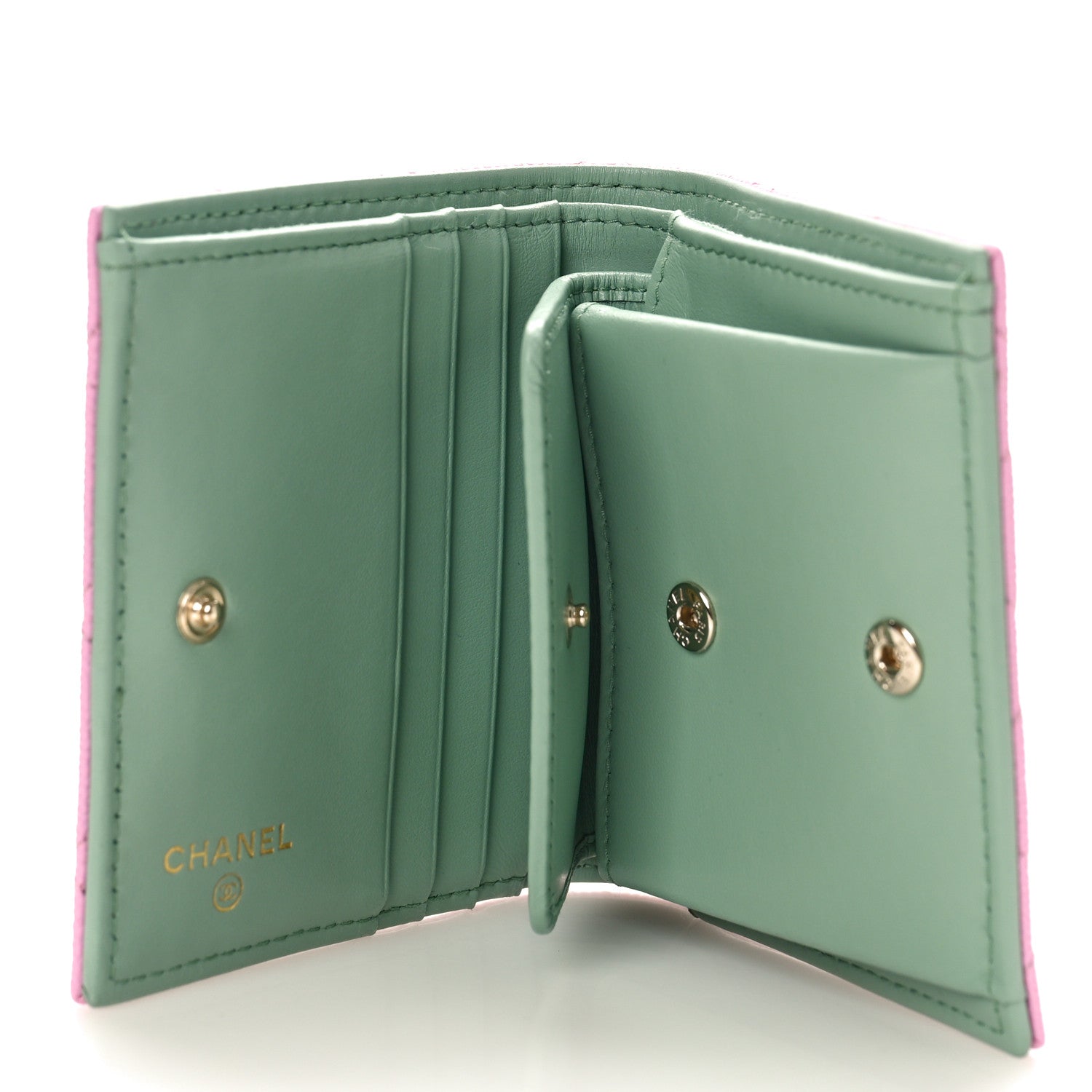 Chanel Caviar Metal Perforated Quilted CC Compact Bi-Fold Flap Wallet Lilac Light Green 5 of 10