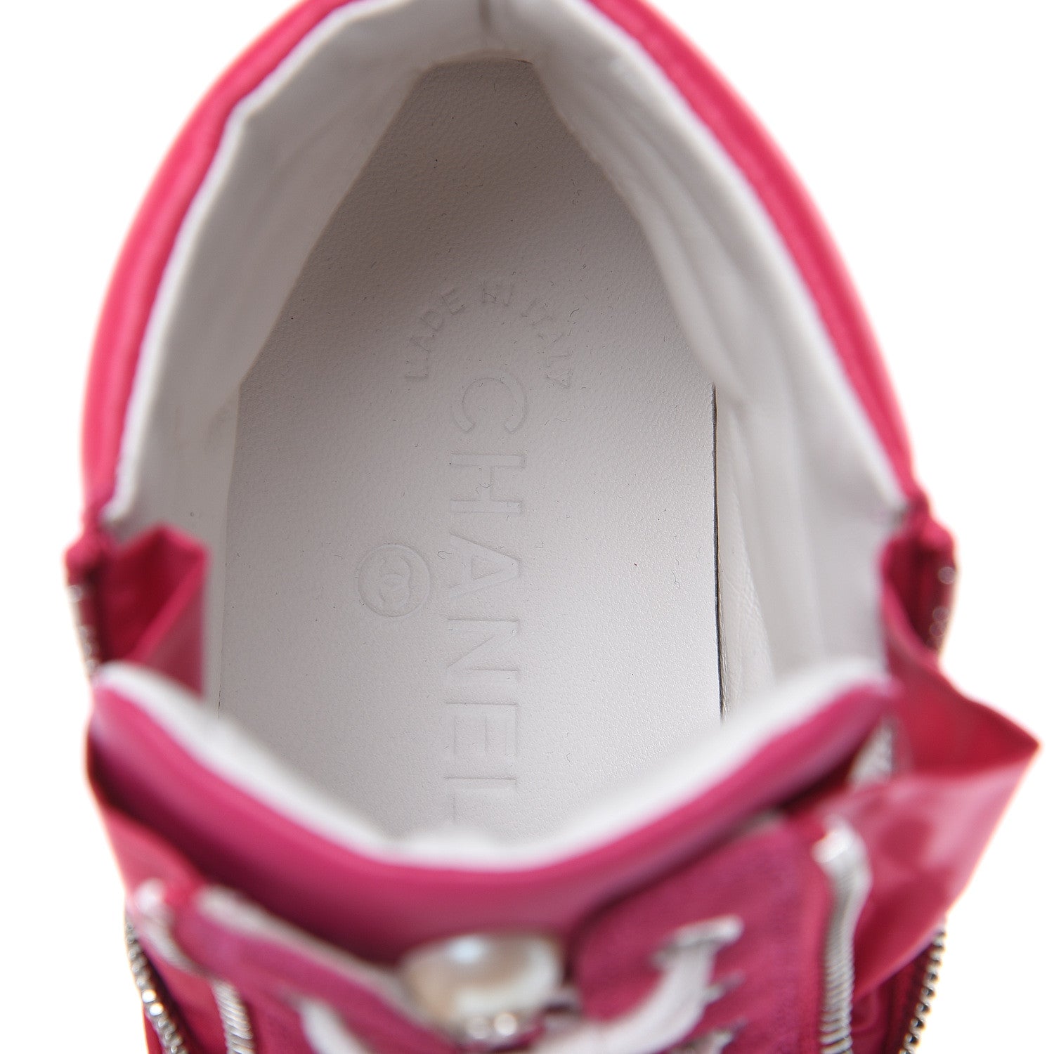 Chanel Calfskin Pearl High Top CC Sneakers 36.5 Fuchsia 7 of 10