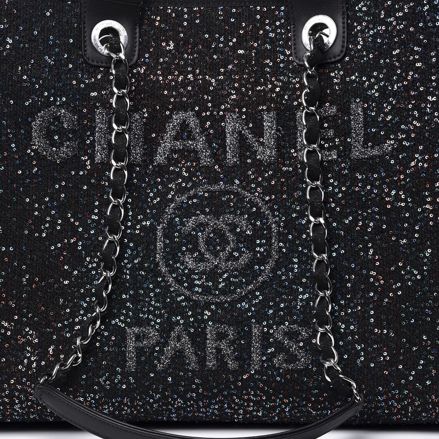 Calfskin Sequin Medium Deauville Tote Black