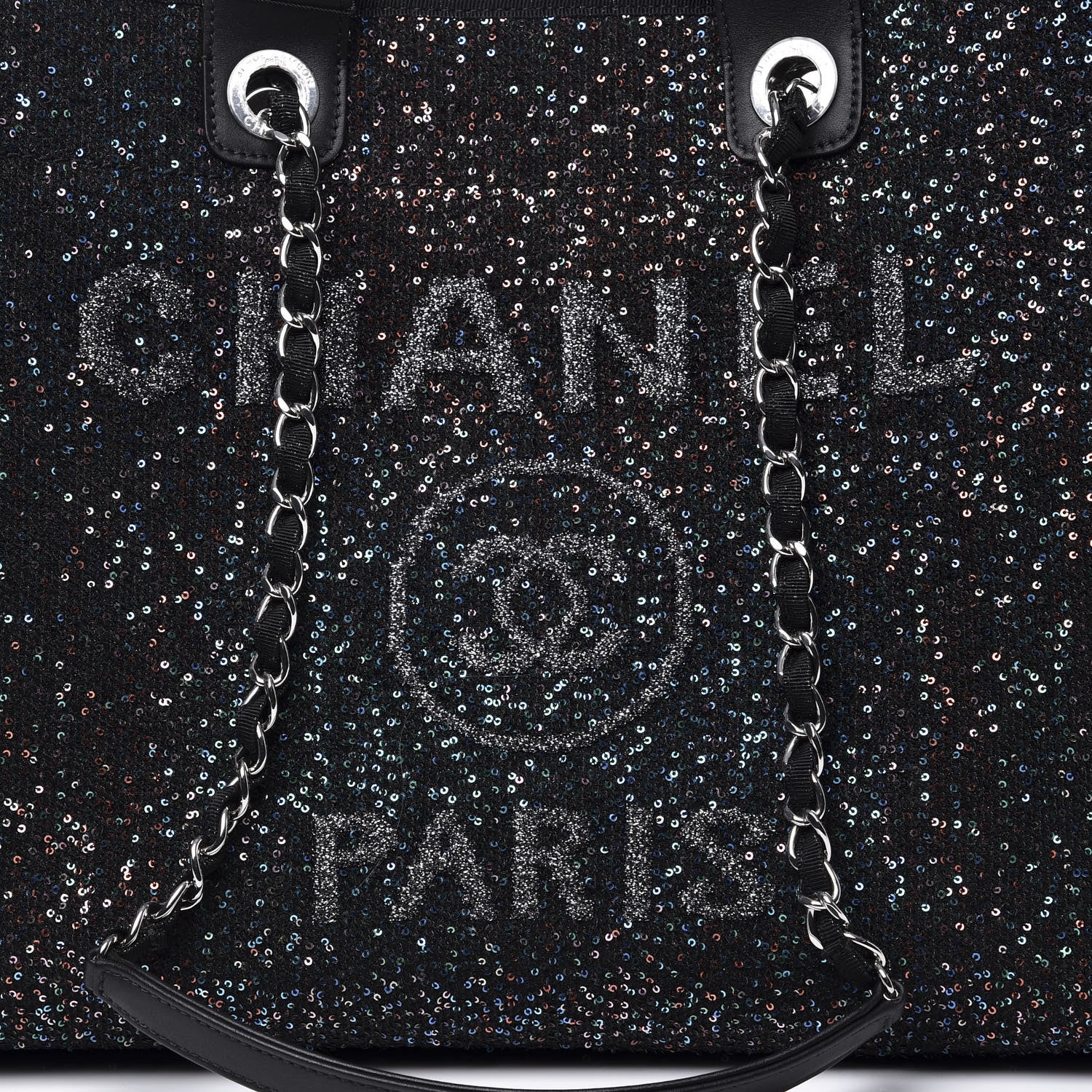 Chanel Calfskin Sequin Medium Deauville Tote Black 10 of 11