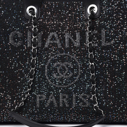 Chanel Calfskin Sequin Medium Deauville Tote Black 10 of 11