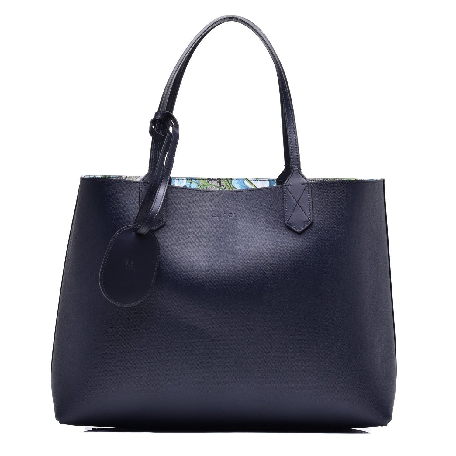 Gucci GG Supreme Monogram Blooms Medium Reversible Tote Beige Blue Navy 4 of 16
