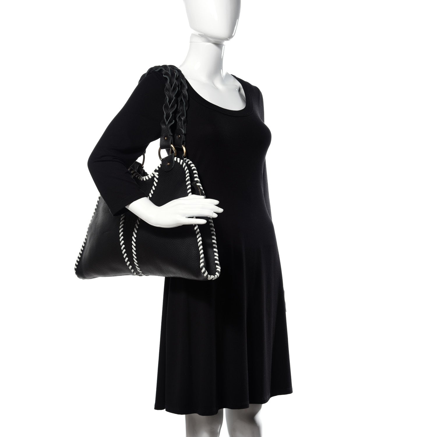 Fendi Grained Calfskin Large Devil Trapezio Tote Black 2 of 11