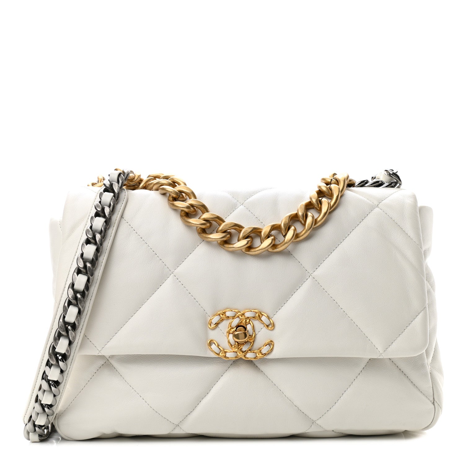 Chanel Goatskin Quilted Large Chanel 19 Flap White 1 of 10
