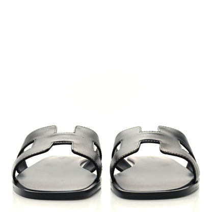 Hermes Box Calfskin Oran Sandals 38 Black 2 of 8