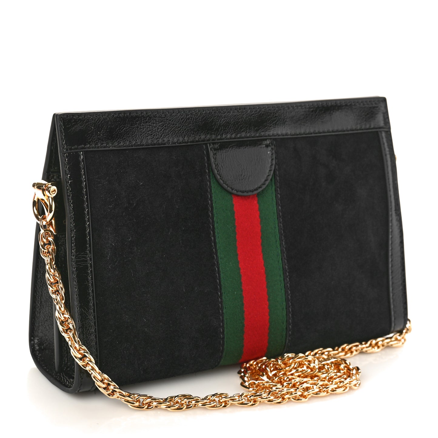 Suede Patent GG Web Small Ophidia Chain Shoulder Bag Black