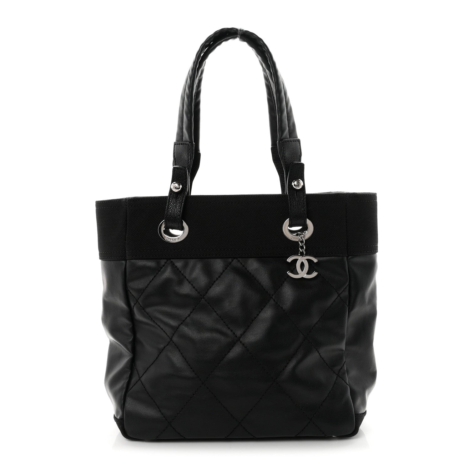 Chanel Coated Canvas Quilted Small Paris Biarritz Tote Black 1 of 10