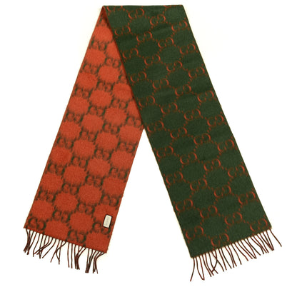 Gucci Wool Alpaca GG Monogram Big GG Rock Scarf Green Red 2 of 4