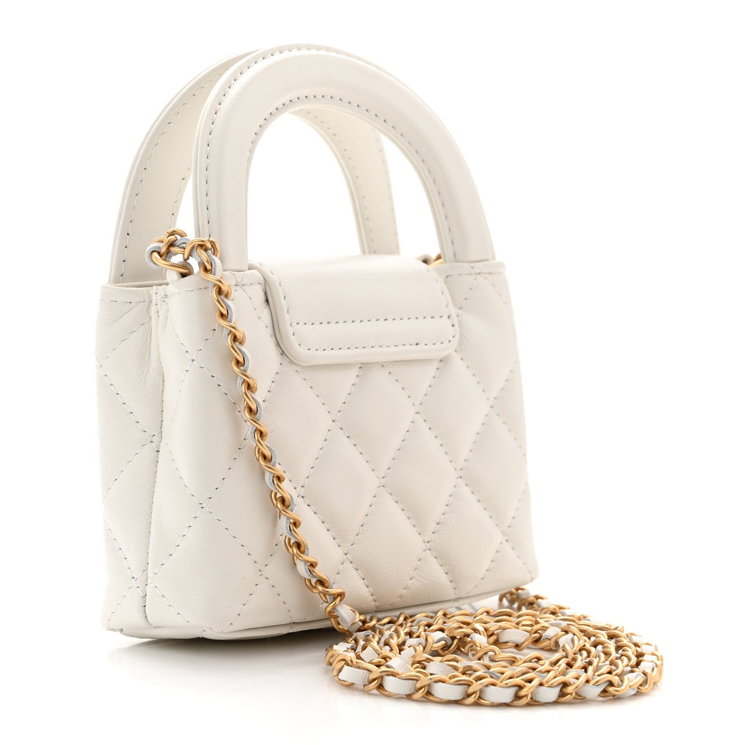Chanel Shiny Aged Calfskin Quilted Mini Nano Kelly Shopper White 3 of 11