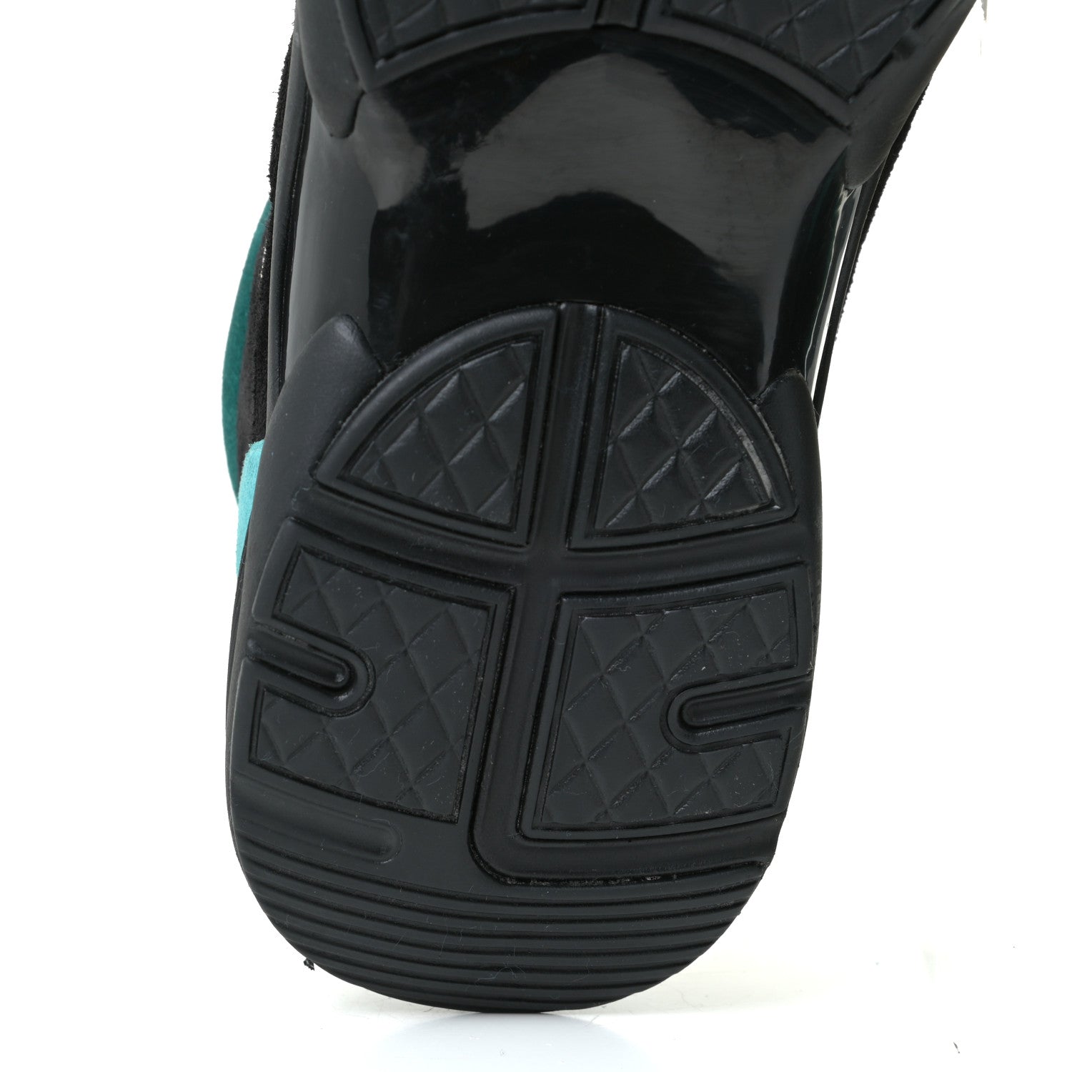Chanel Fabric Calfskin Suede CC Womens Sneakers 41 Black Turquoise Gold 9 of 12