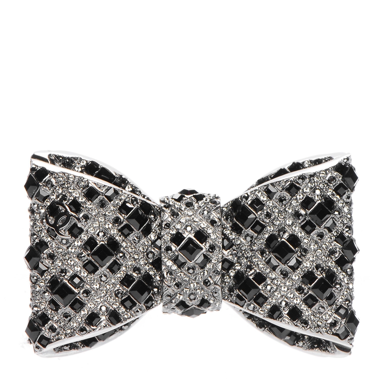 Chanel Ruthenium Crystal CC Bow Brooch Black 1 of 4