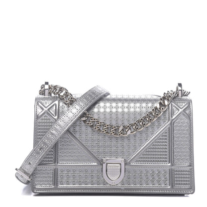 Christian Dior Metallic Patent Micro-Cannage Small Diorama Flap Bag Silver 1 of 12