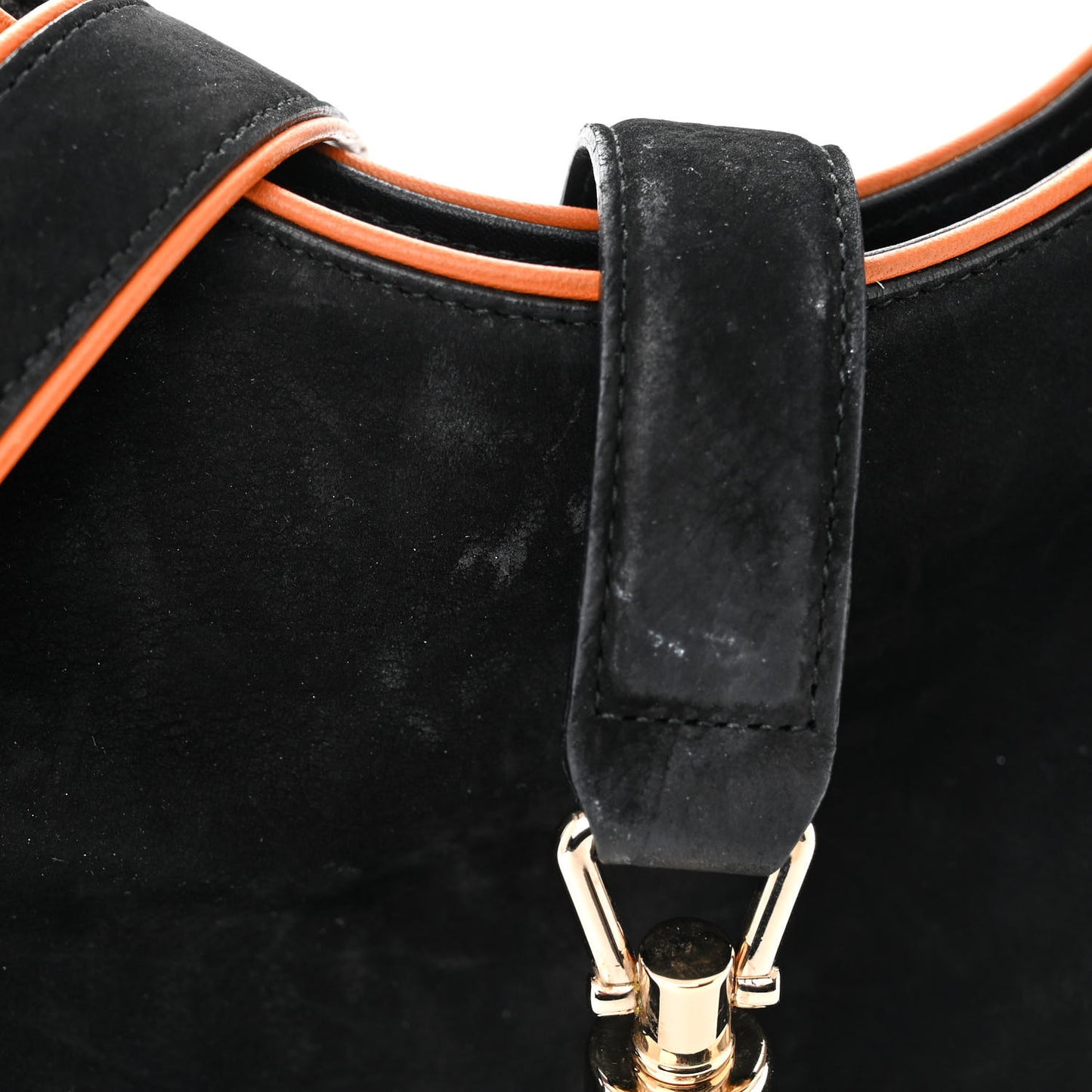 Nubuck Medium New Jackie Shoulder Bag Black Orange