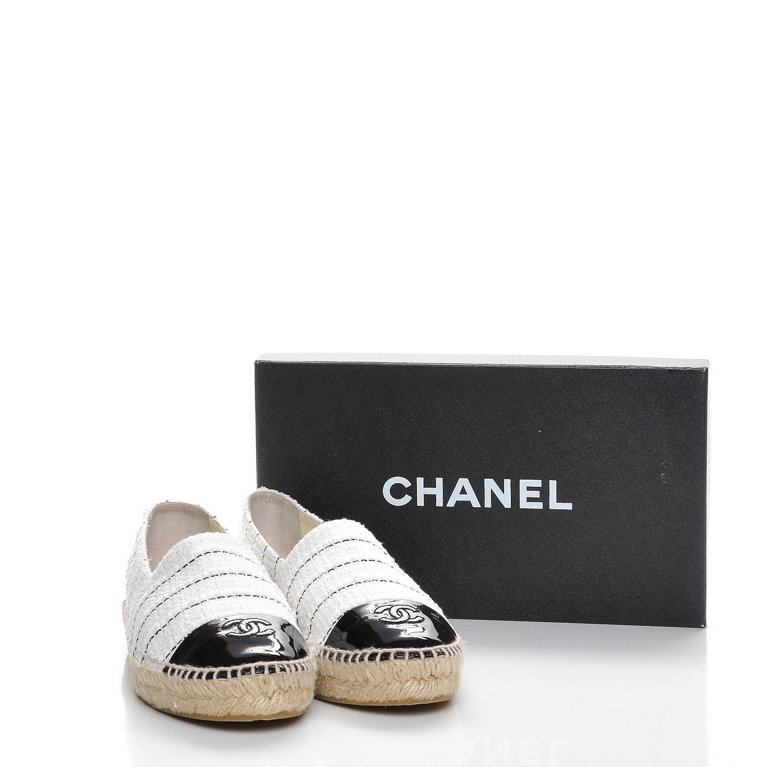 Chanel Tweed Patent Calfskin CC Espadrilles 41 White Black 11 of 11