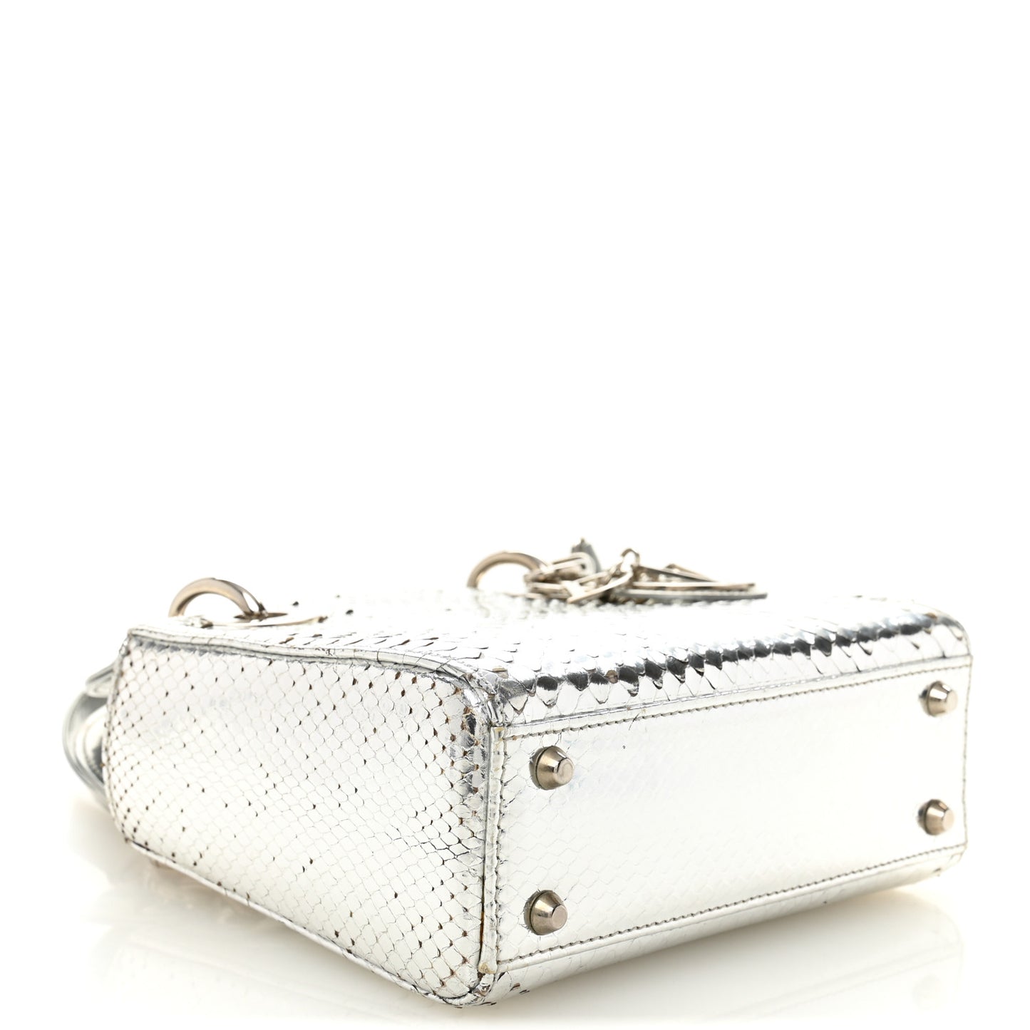 Metallic Snakeskin Mini Lady Dior Silver