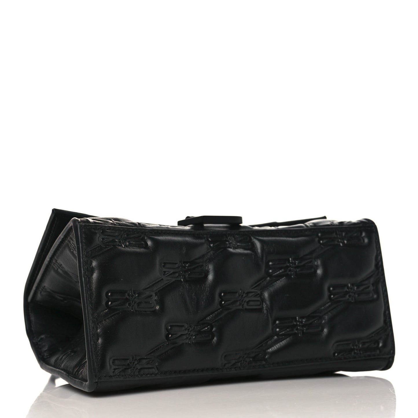 Nappa BB Monogram Embossed Small Hourglass Top Handle Bag Black