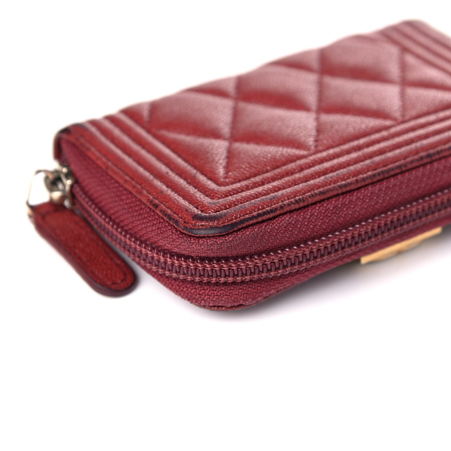 Caviar Quilted Boy Zip Around Coin Purse Wallet Burgundy