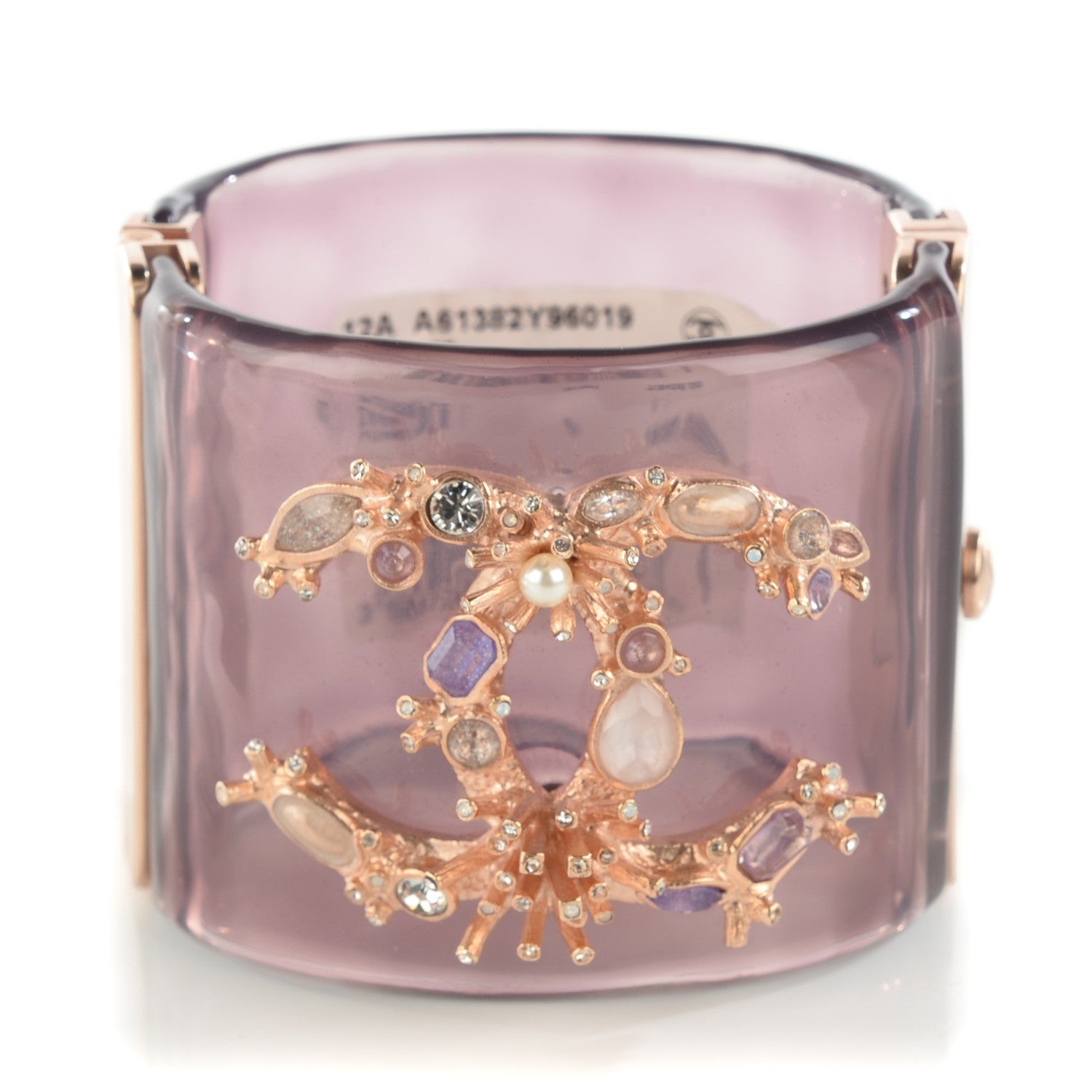 Chanel Lucite Crystal Pearl Gripoix CC Cuff Purple 1 of 5
