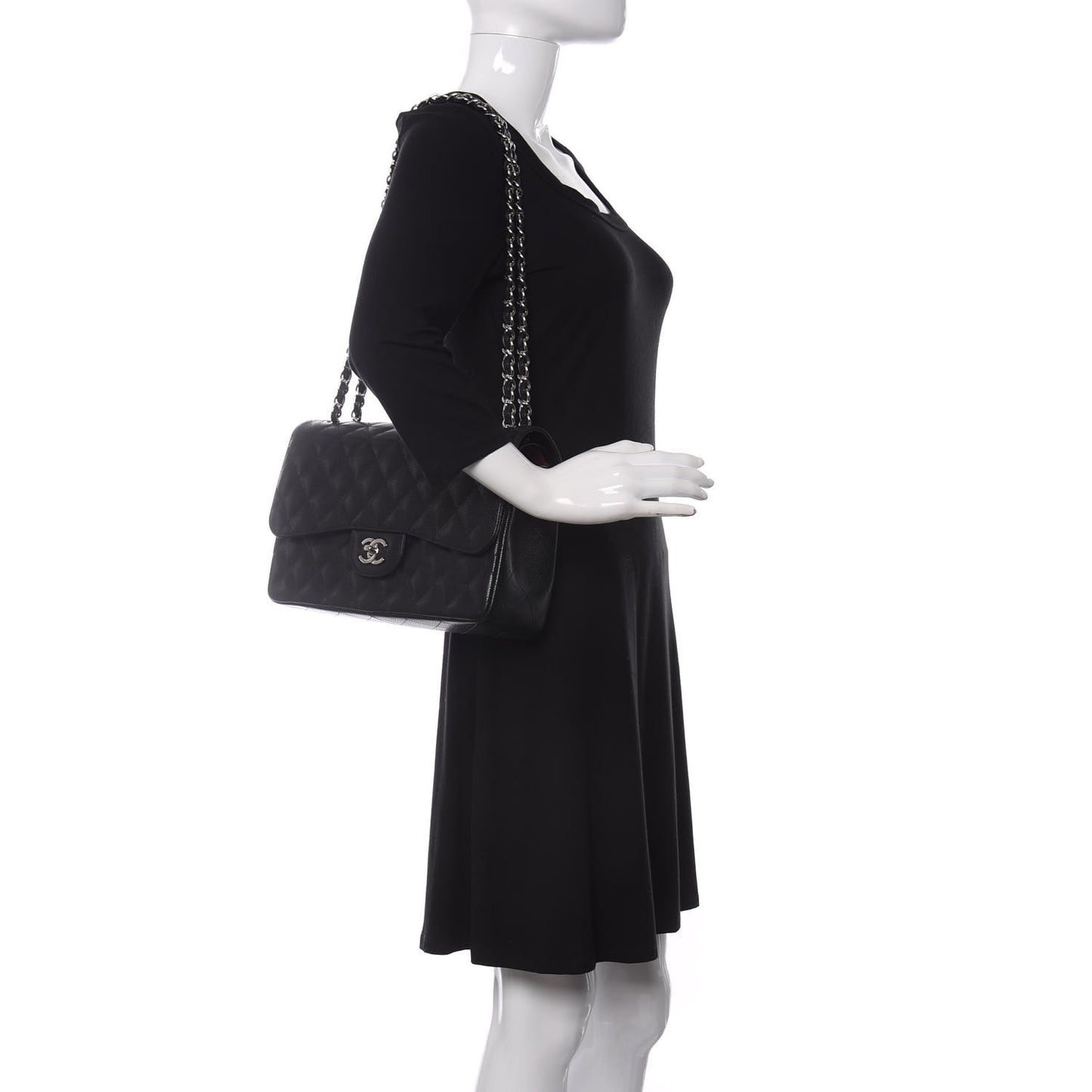 Caviar Quilted Jumbo Double Flap Black