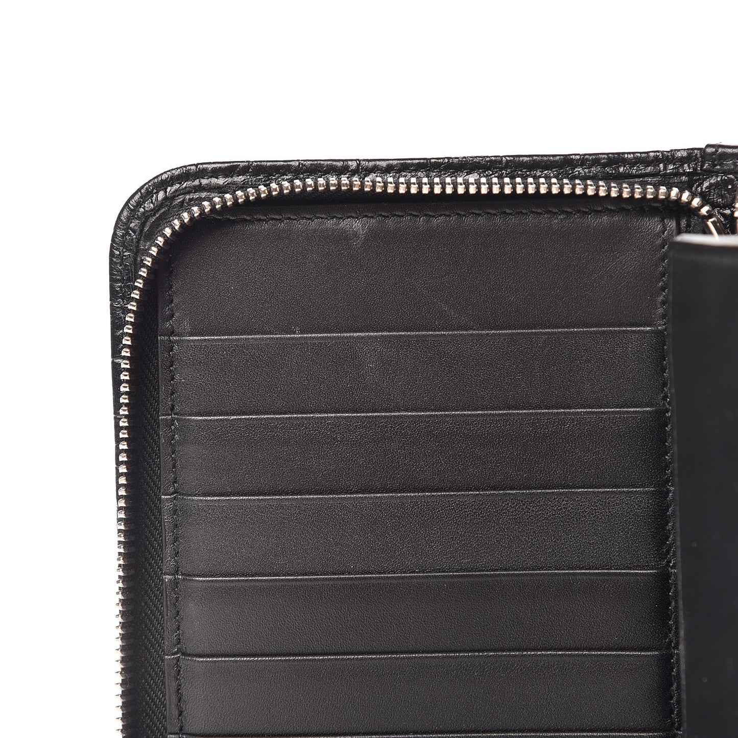 Calfskin Crocodile Embossed Mens Zip Around Continental Wallet Black