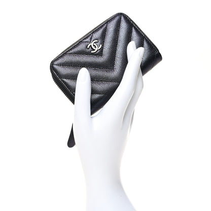 Chanel Iridescent Caviar Chevron Quilted Zip Around Coin Purse Black 2 of 11
