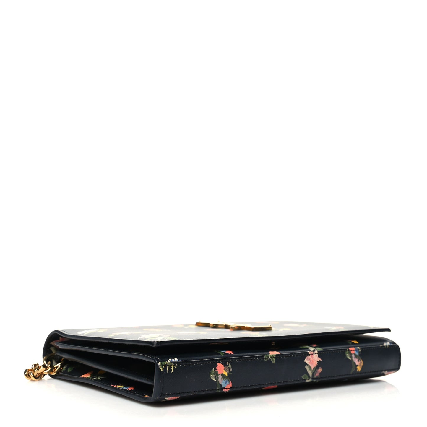 Calfskin Prairie Flower Printed Small Monogram Clutch Black Multicolor