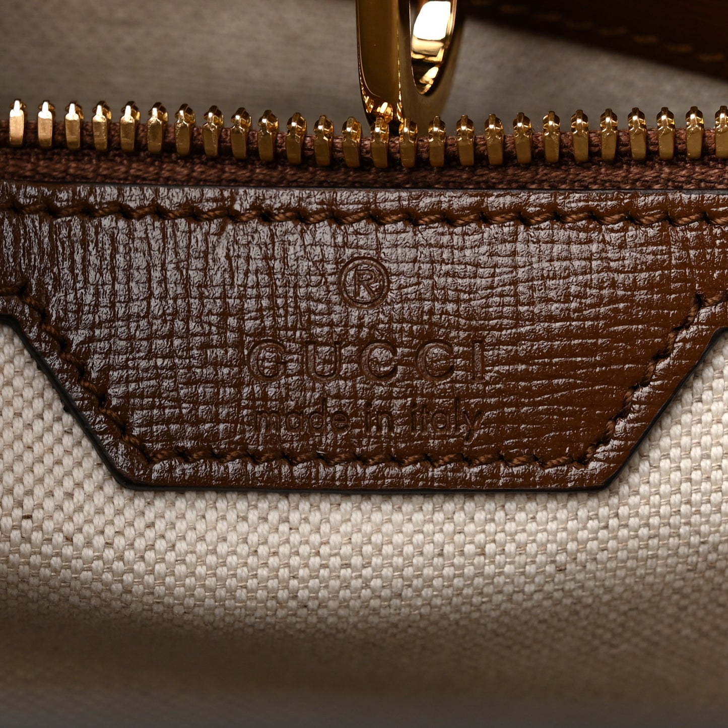 GG Supreme Monogram Textured Dollar Calfskin Web Medium Retro Interlocking G Vertical Tote Bag Beige Ebony Brown Sugar