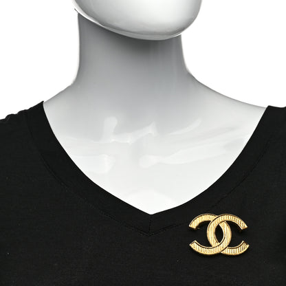 Chanel Metal Striped CC Brooch Gold 2 of 4