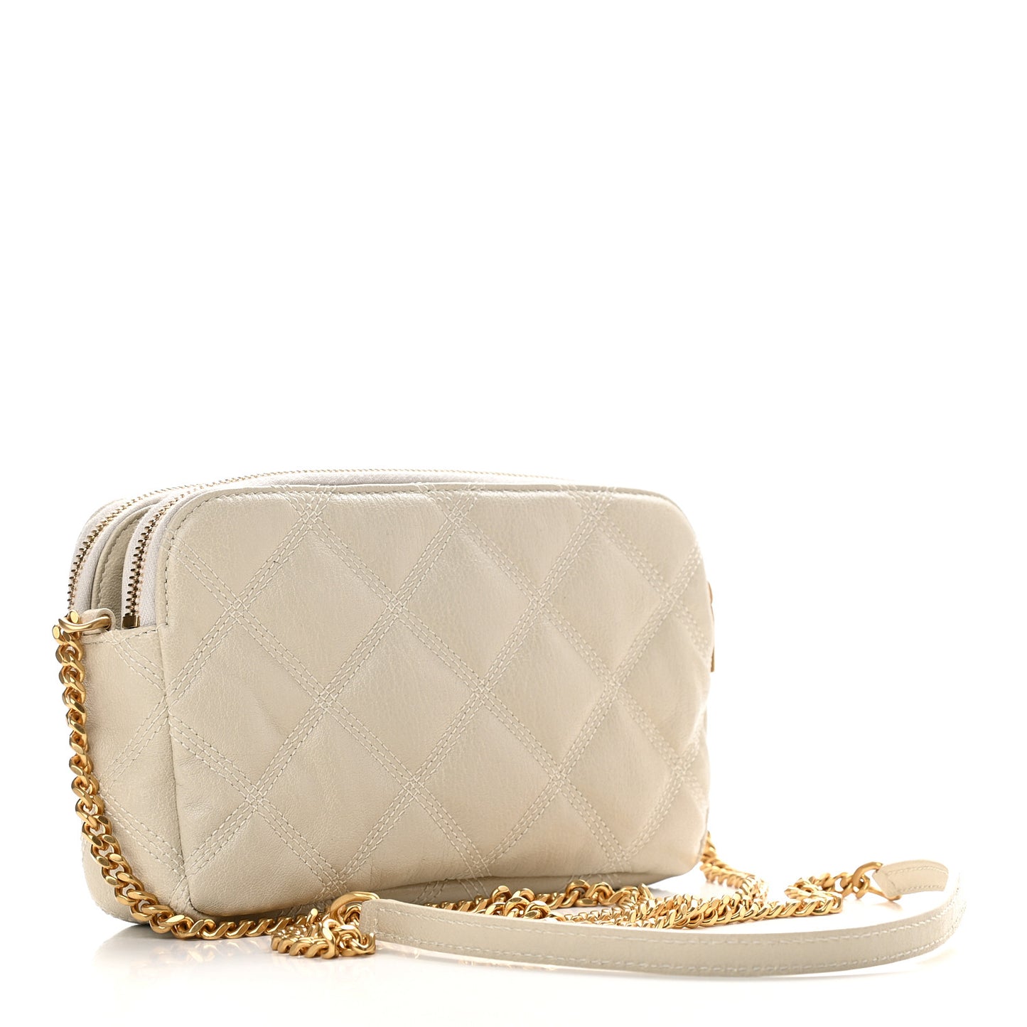 Grained Lambskin Quilted Mini Becky Double Zip Bag Vintage White