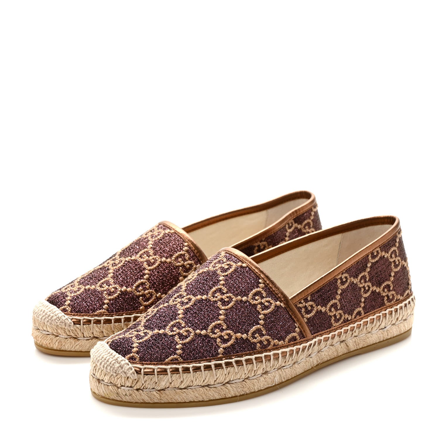 Gucci Lame Nappa GG Monogram Espadrilles 39 Brown Beige Light Bronze 3 of 8