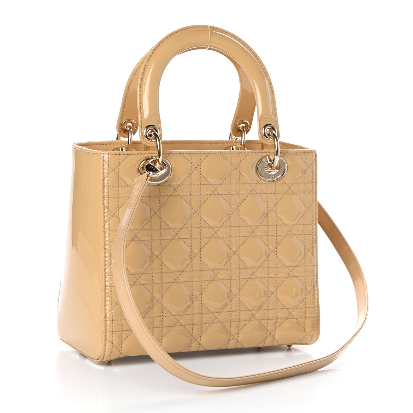 Patent Cannage Medium Lady Dior Beige
