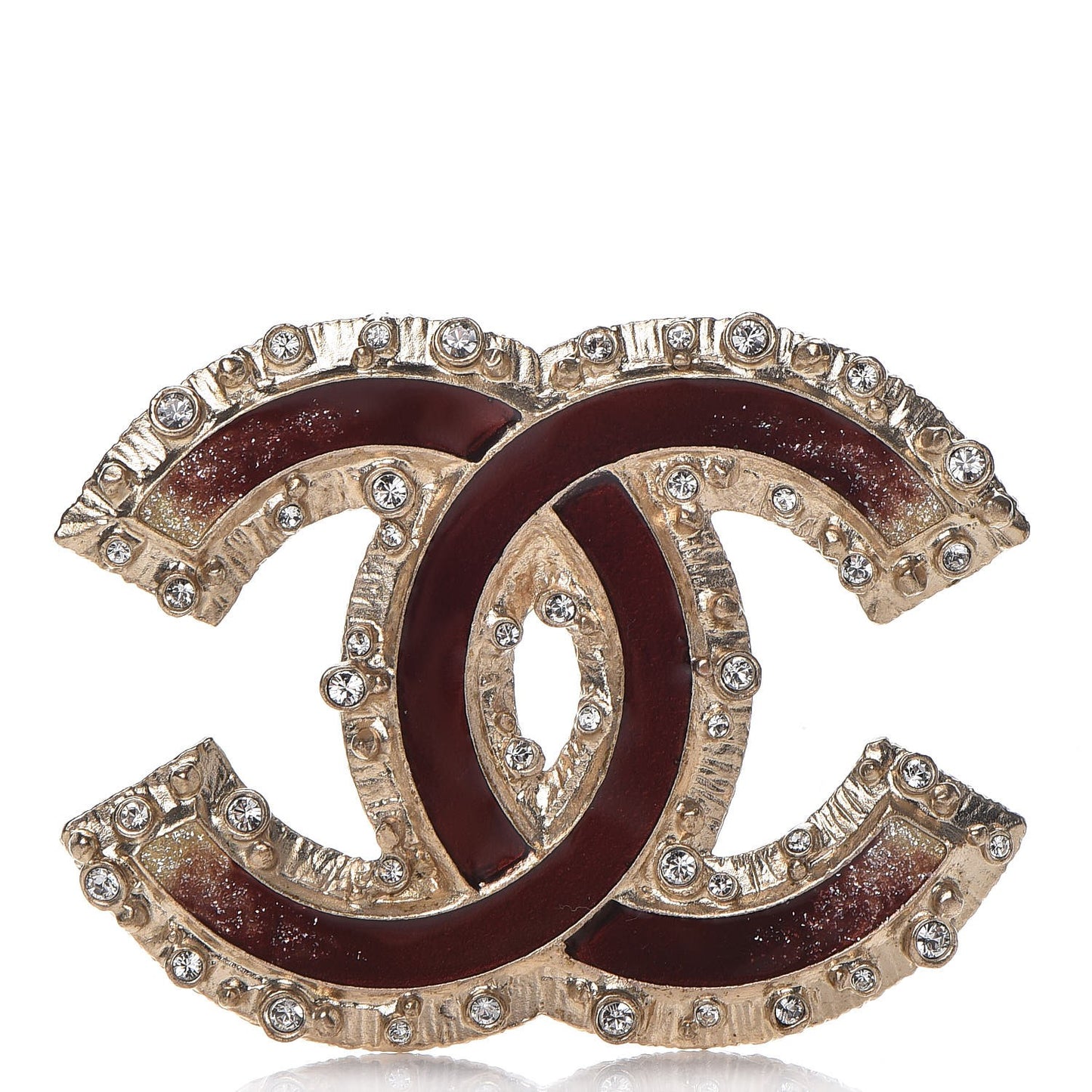 Enamel Glitter Crystal CC Brooch Burgundy Gold