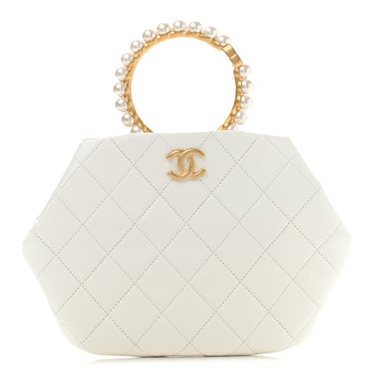 Chanel Lambskin Quilted Pearl Crown Clutch Bag White 1 of 10