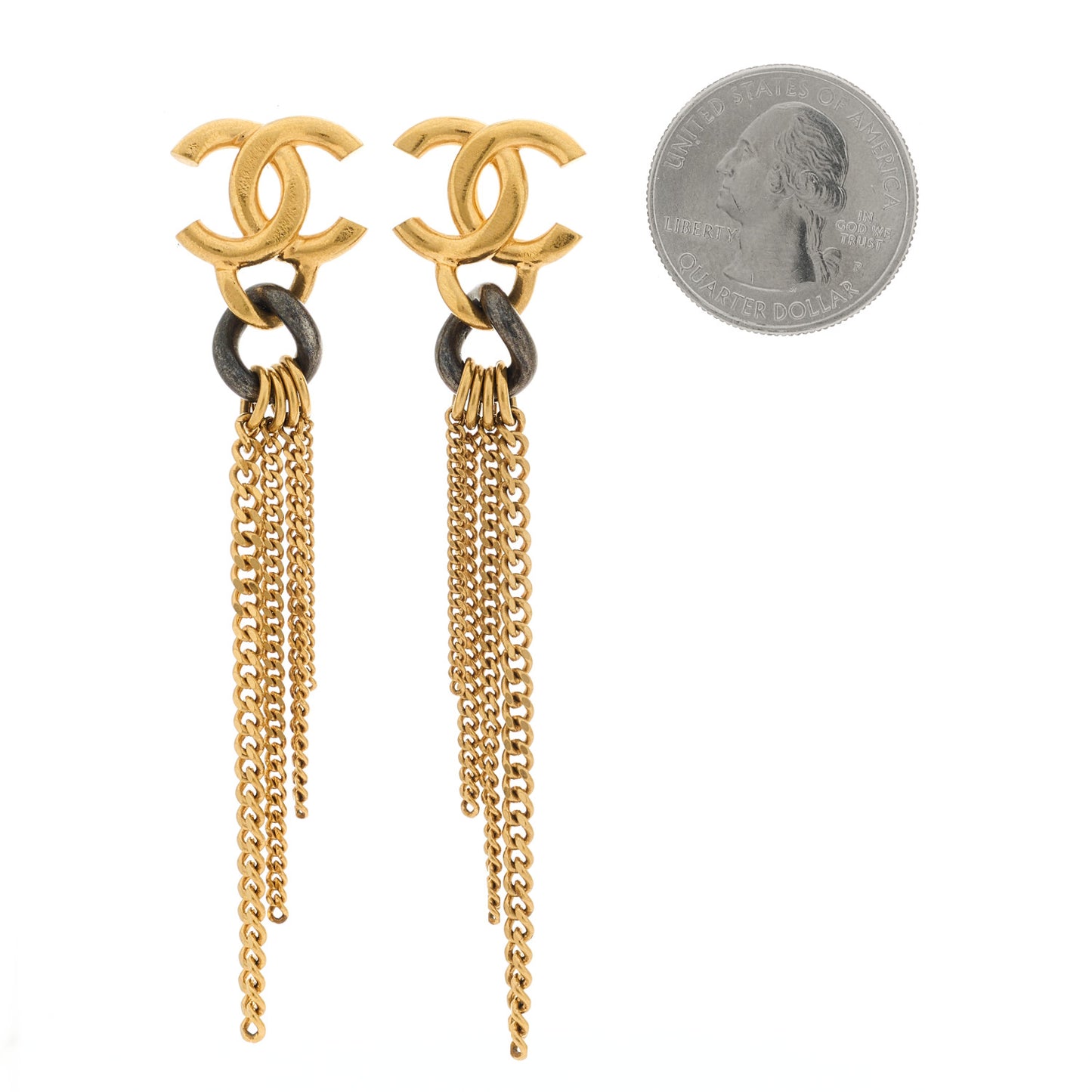 CC Chain Tassel Drop Earrings Gold Black
