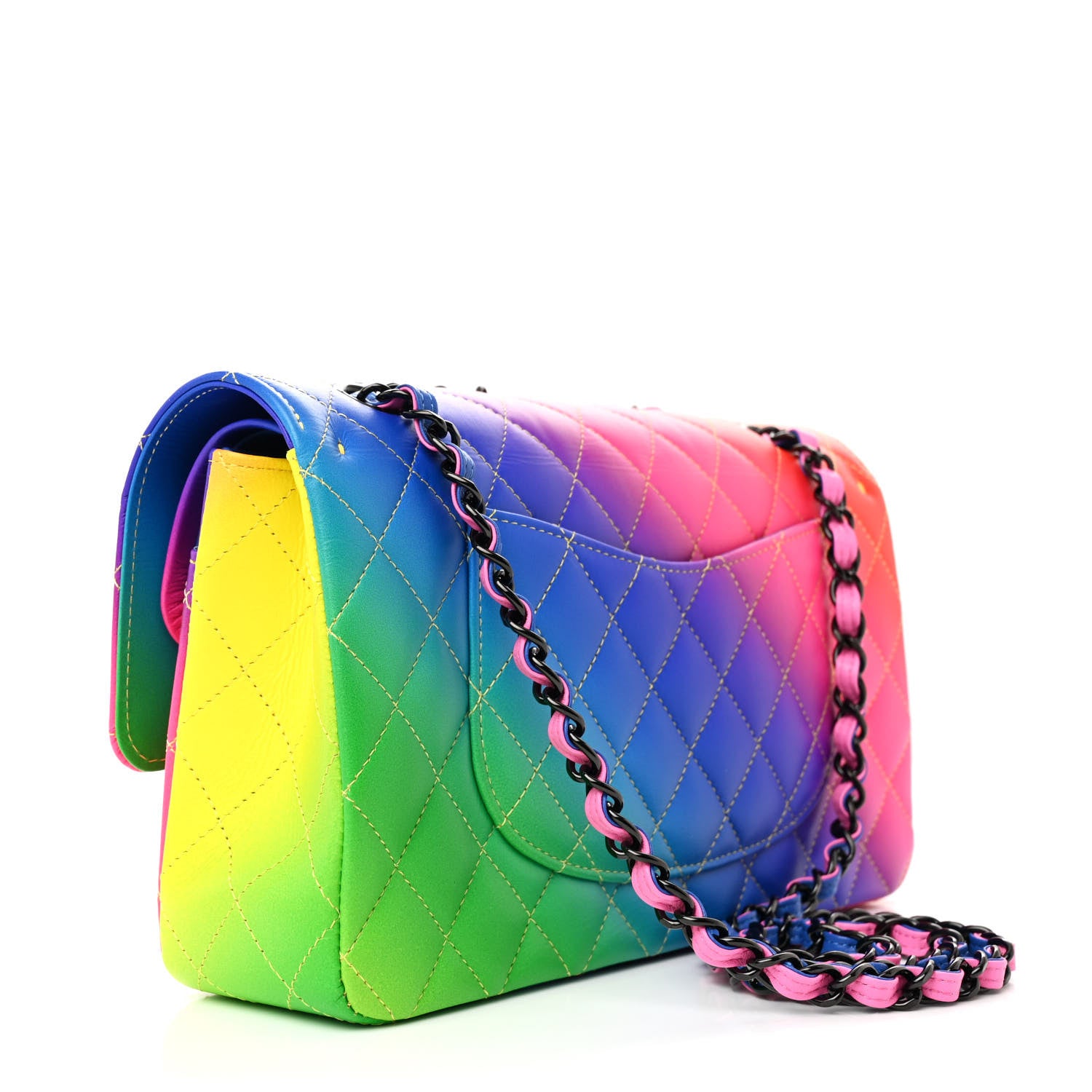 Chanel Calfskin Quilted Medium Rainbow Double Flap Multicolor 3 of 11