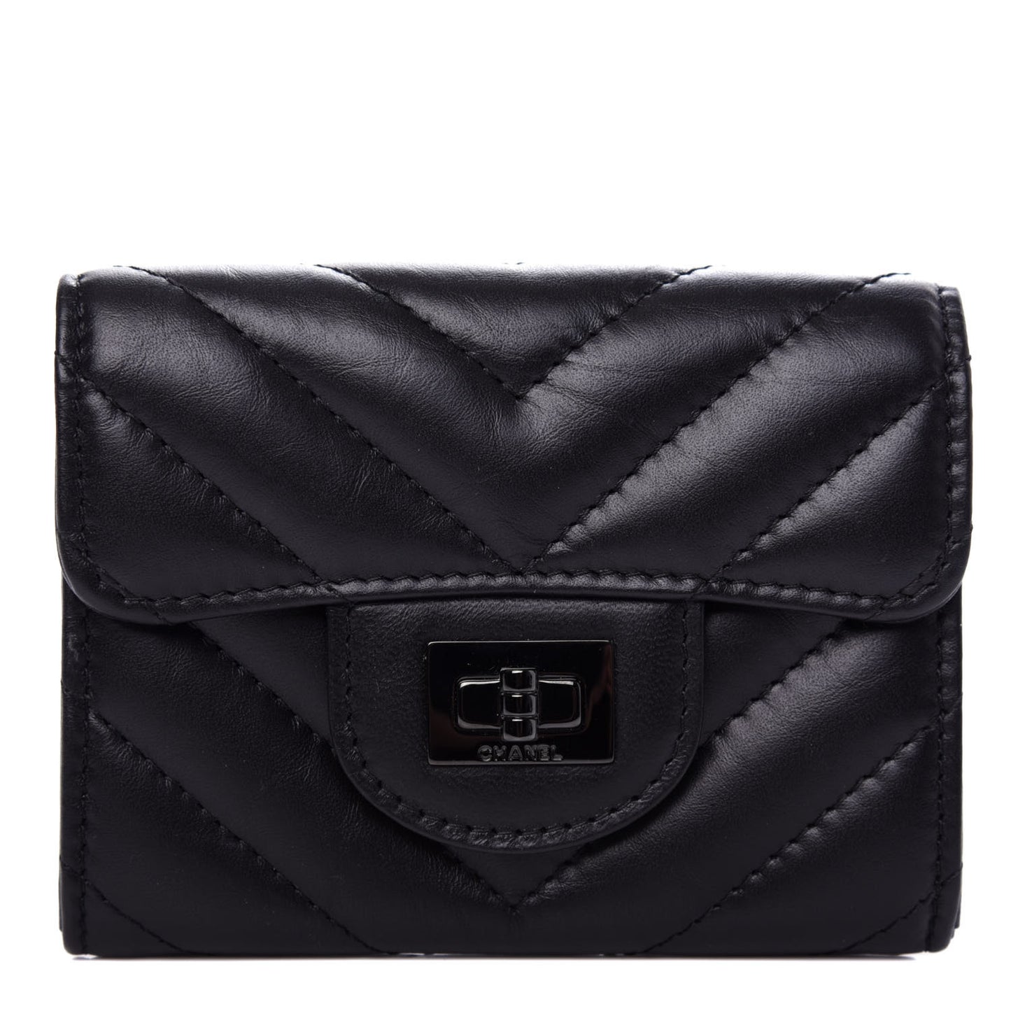 Aged Calfskin Chevron Quilted Reissue Card Holder Wallet So Black