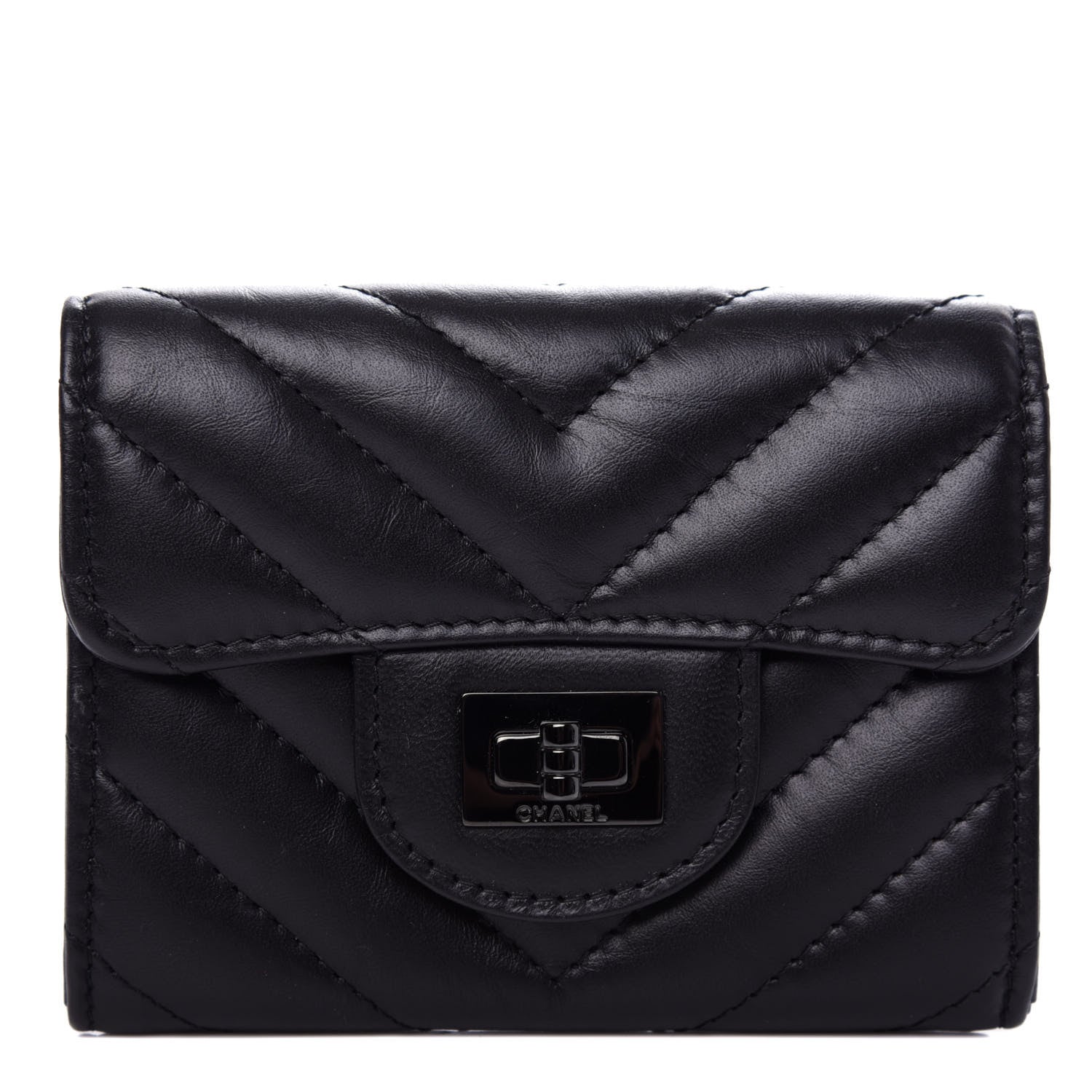 Chanel Aged Calfskin Chevron Quilted Reissue Card Holder Wallet So Black 1 of 9