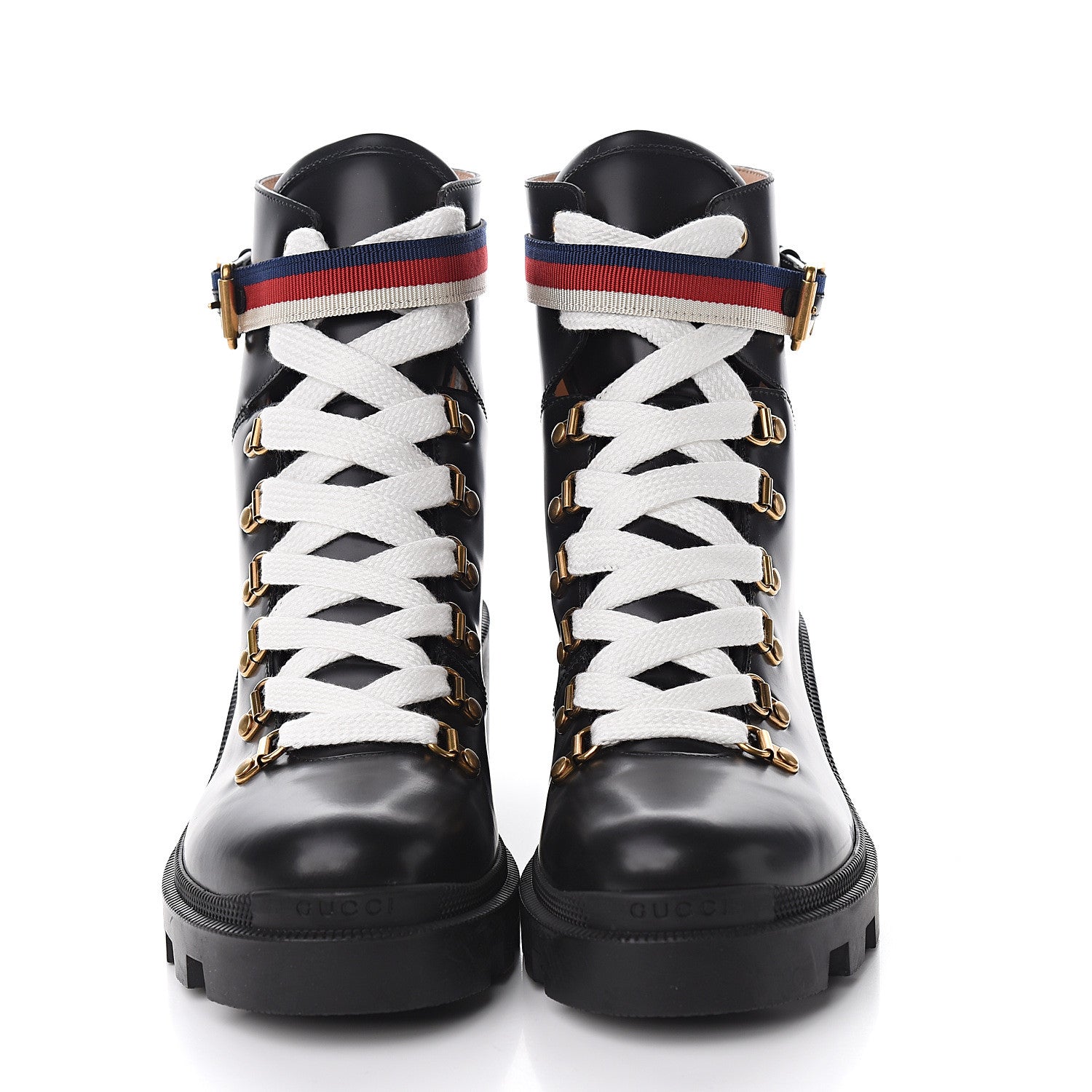 Gucci Calfskin Womens Sylvie Web Lace Up Combat Boots 40 Black 2 of 9