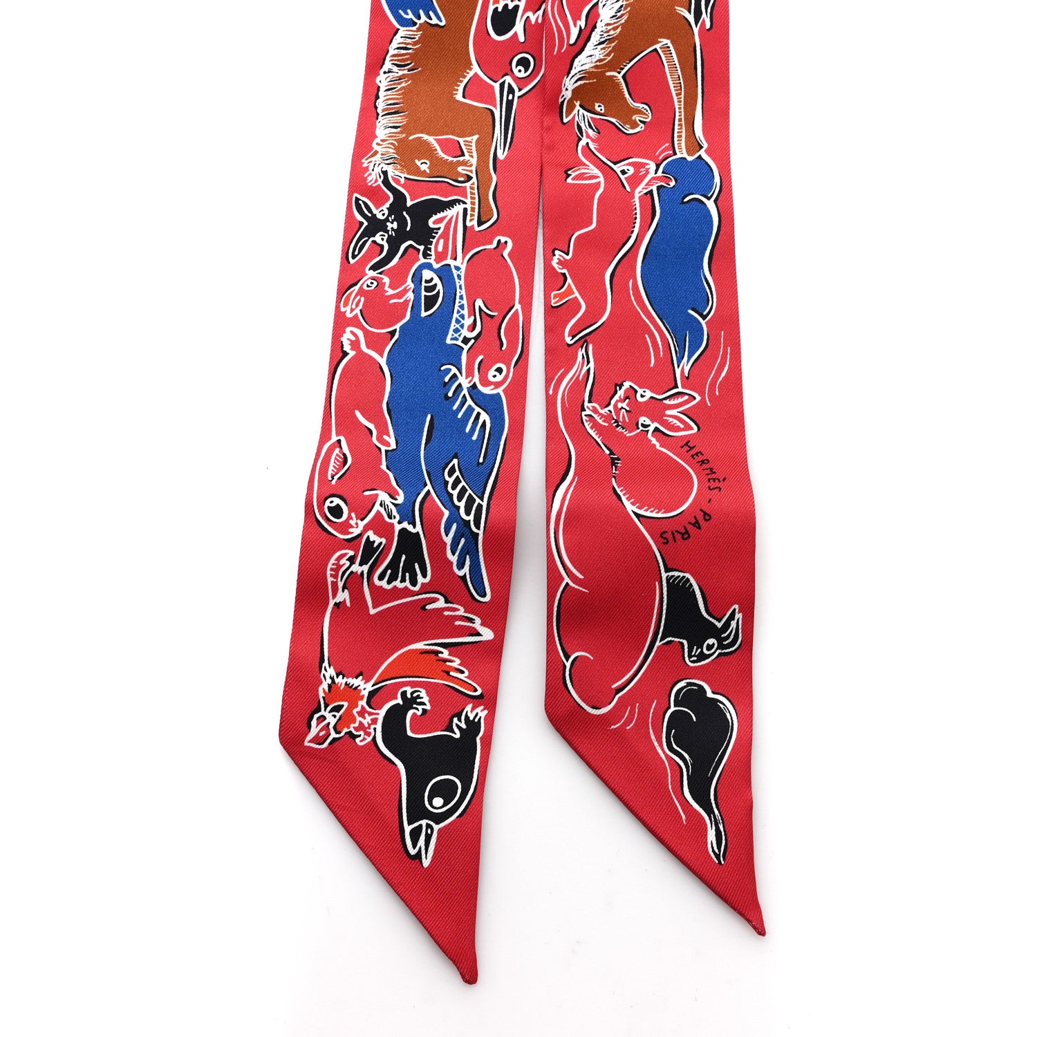 Hermes Silk Mille Et Un Lapins Twilly Grenadine Bleu Black 2 of 3