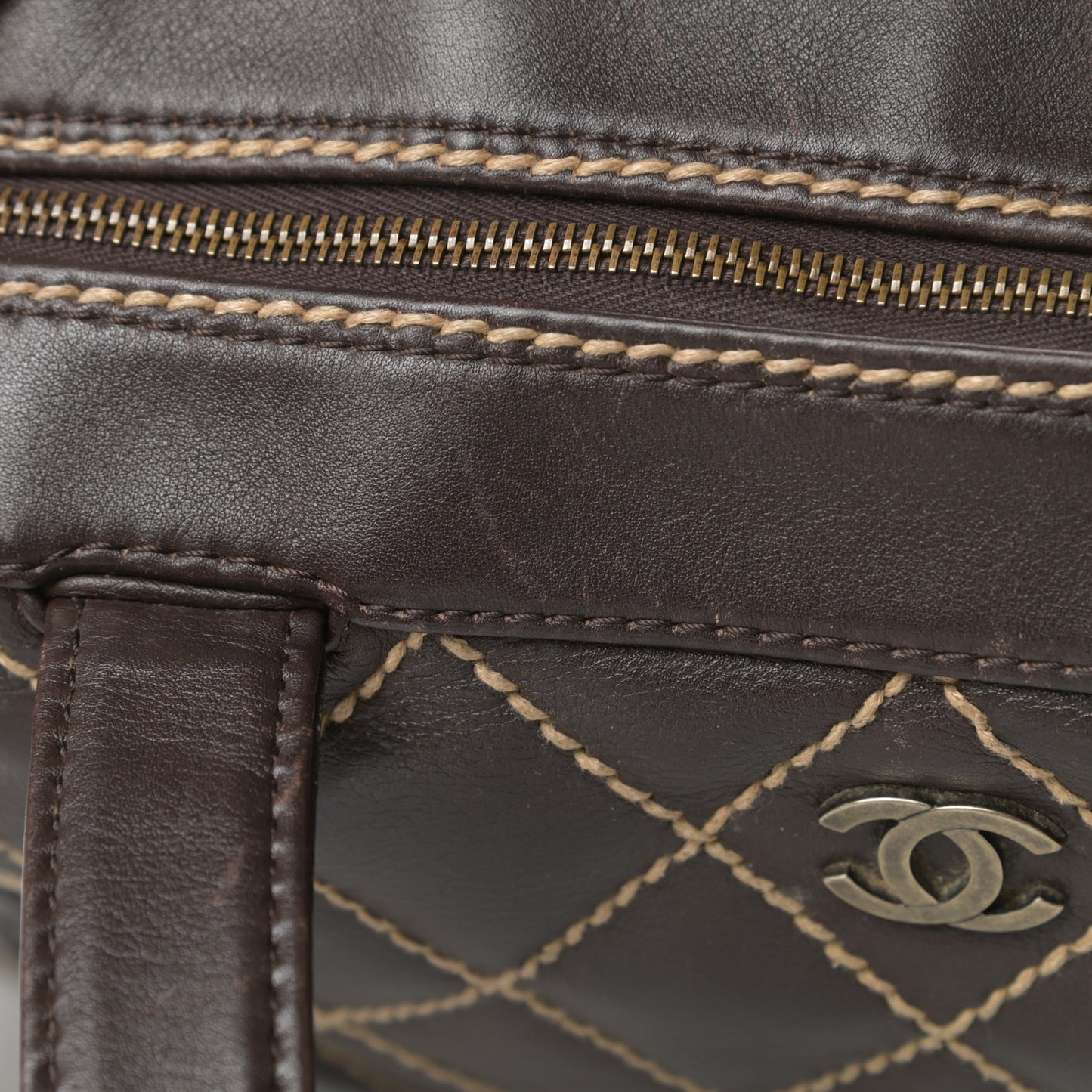 Calfskin Wild Stitch Top Handle Bag Brown