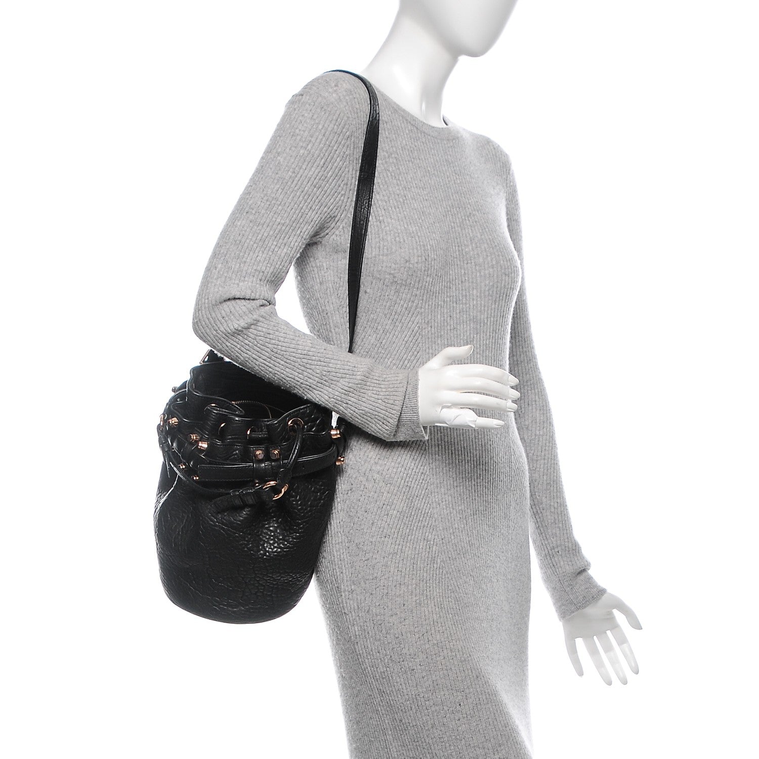 Alexander Wang Pebbled Lambskin Diego Bucket Black Rose Gold Hardware 2 of 7